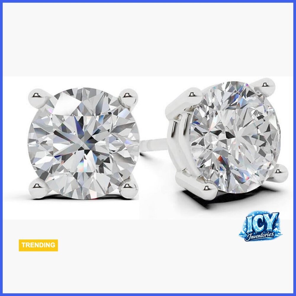 Lab Grown Diamond Stud Earrings 14K White Gold Round Cut 1 Carat